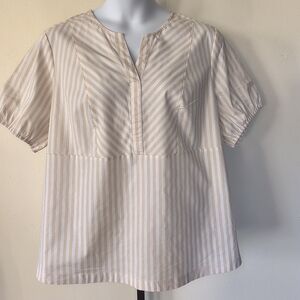 Denim & Co Lot Of Two Poplin Striped Side Buttons Blouse Cream/Pink Sz 2X Career